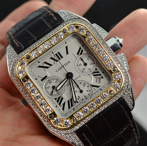 cartier santos diamond watch|cartier santos 100 diamond price.